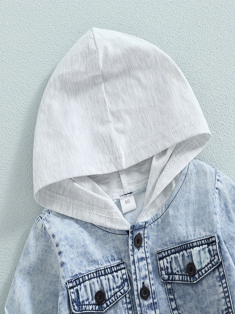 Piger Vasket Denim Hætte Cardigan Børnetøj