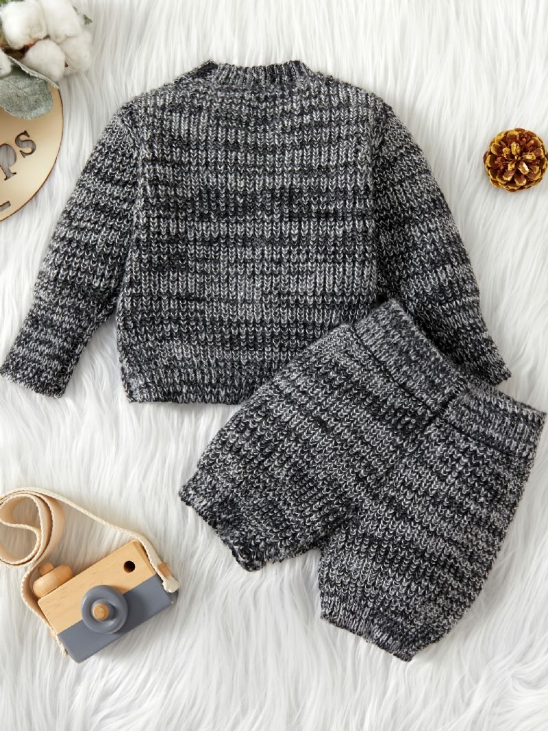 Unisex Baby Blomsterdesign Strik Sweater Cardigan + Matchende Bukser Sæt Babytøj Til Vinter