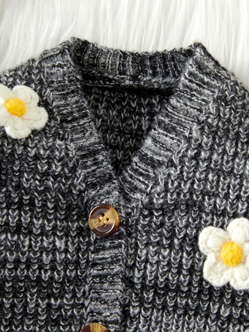 Unisex Baby Blomsterdesign Strik Sweater Cardigan + Matchende Bukser Sæt Babytøj Til Vinter