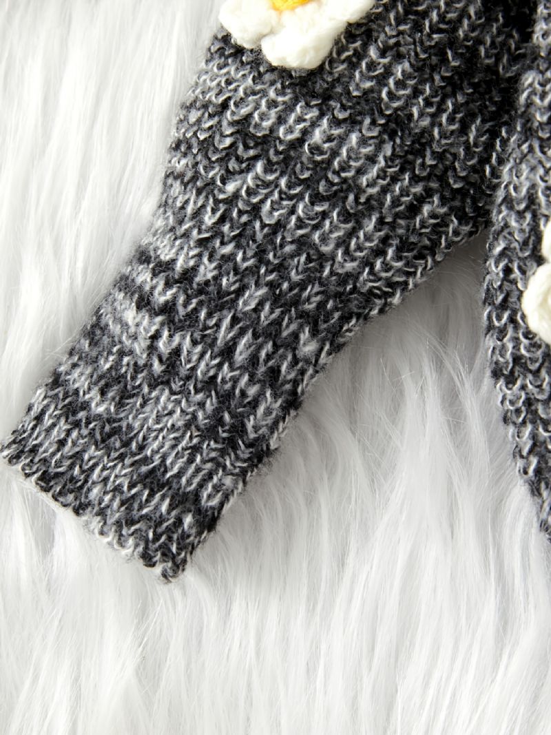 Unisex Baby Blomsterdesign Strik Sweater Cardigan + Matchende Bukser Sæt Babytøj Til Vinter