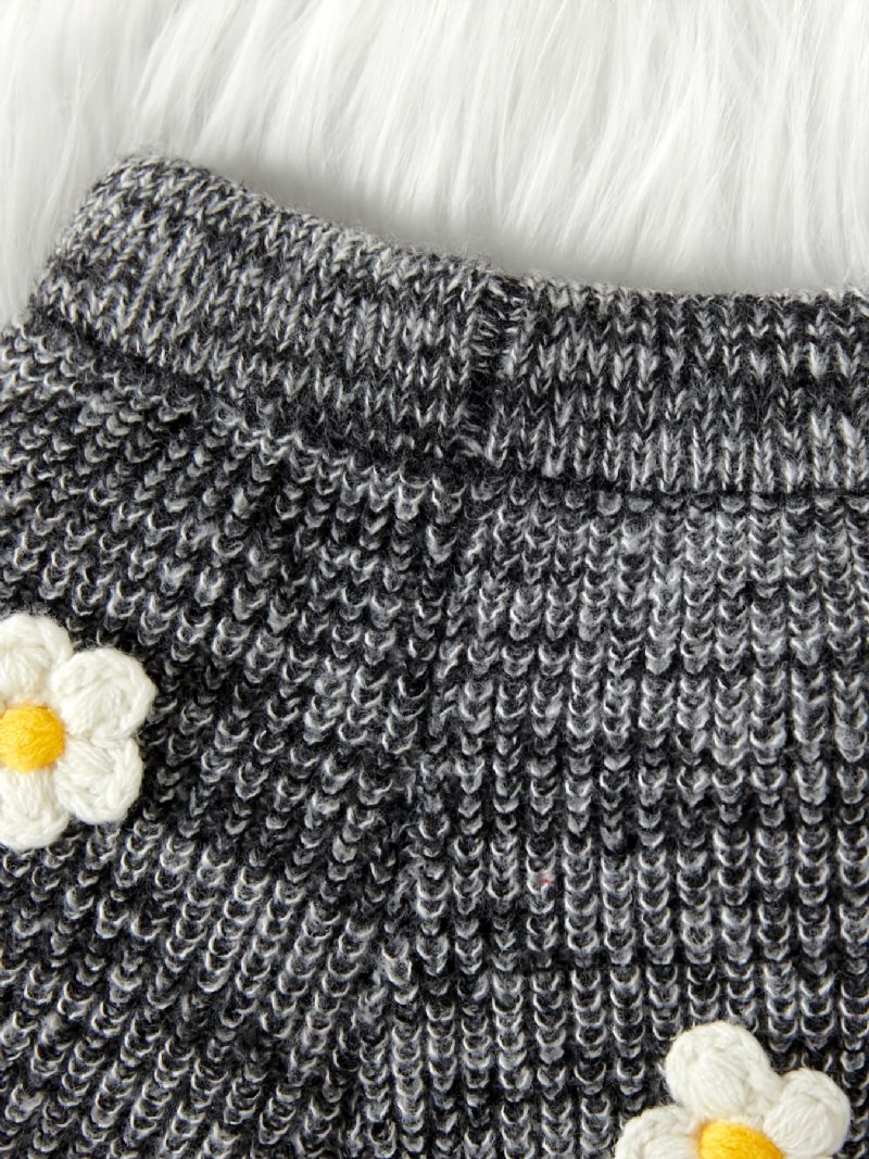 Unisex Baby Blomsterdesign Strik Sweater Cardigan + Matchende Bukser Sæt Babytøj Til Vinter