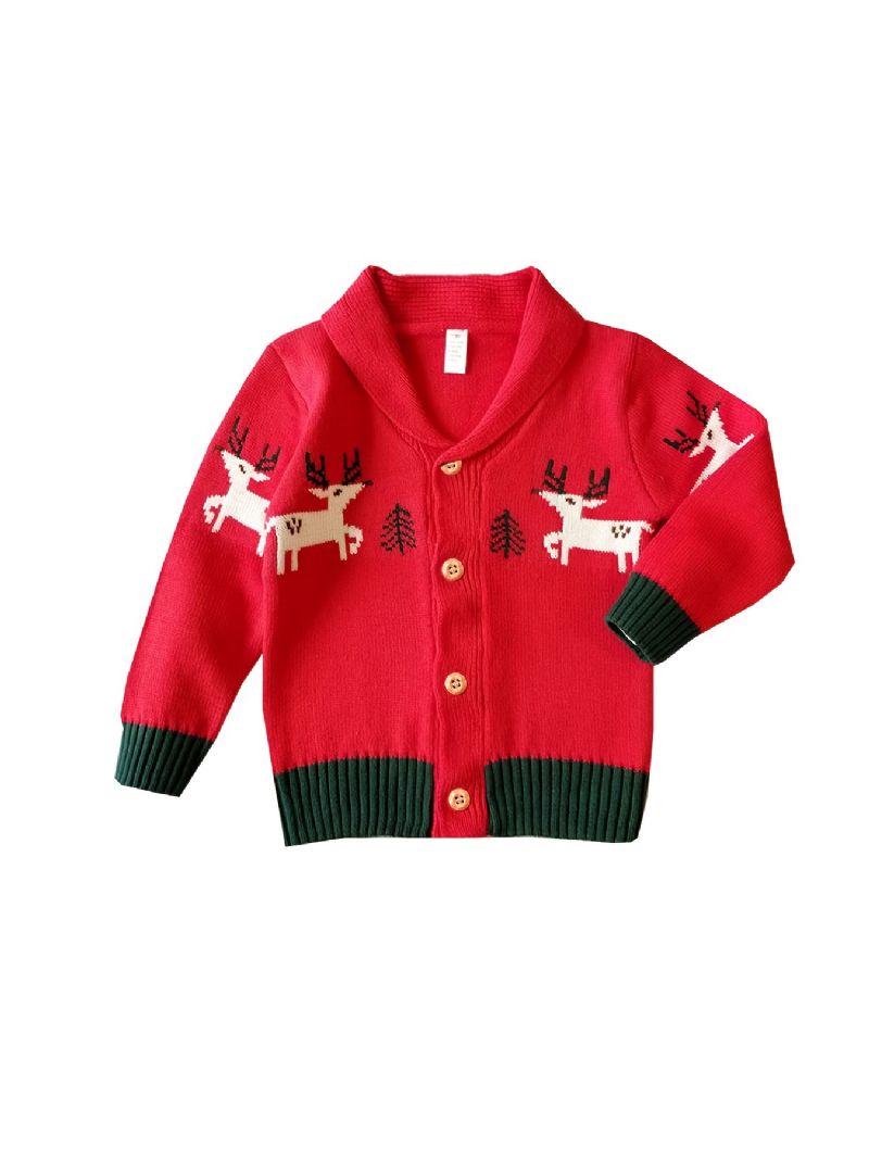Unisex Baby Button-up Strik Cardigan Elg Mønster Sweater Til Vinter Jul