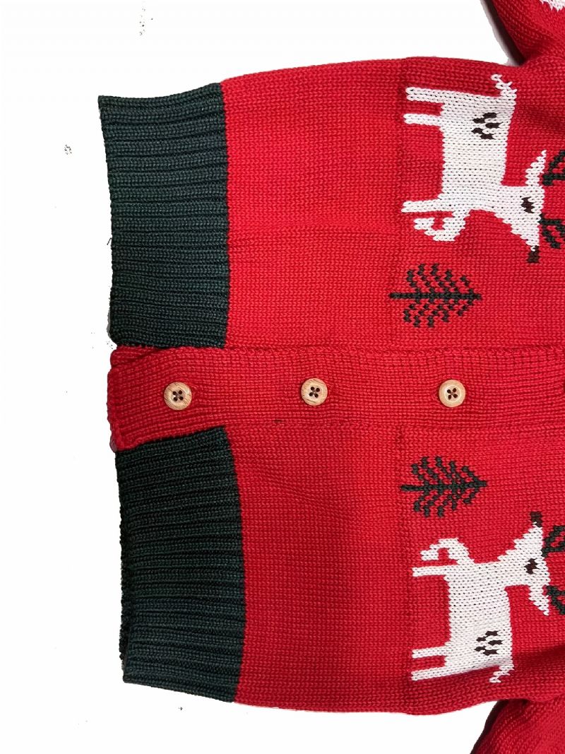 Unisex Baby Button-up Strik Cardigan Elg Mønster Sweater Til Vinter Jul