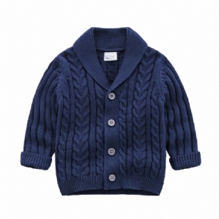 Unisex Baby Cardigan V-hals Botton Sweater Med Kabel Strik Til Vinter Børnetøj