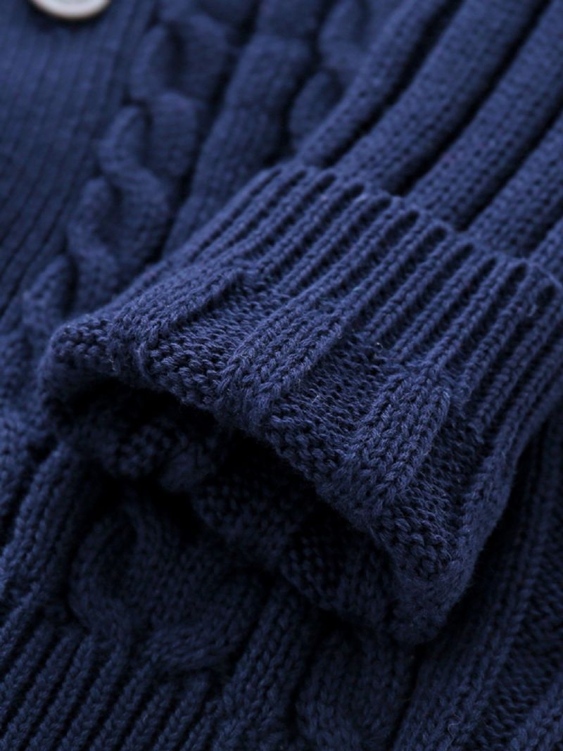 Unisex Baby Cardigan V-hals Botton Sweater Med Kabel Strik Til Vinter Børnetøj