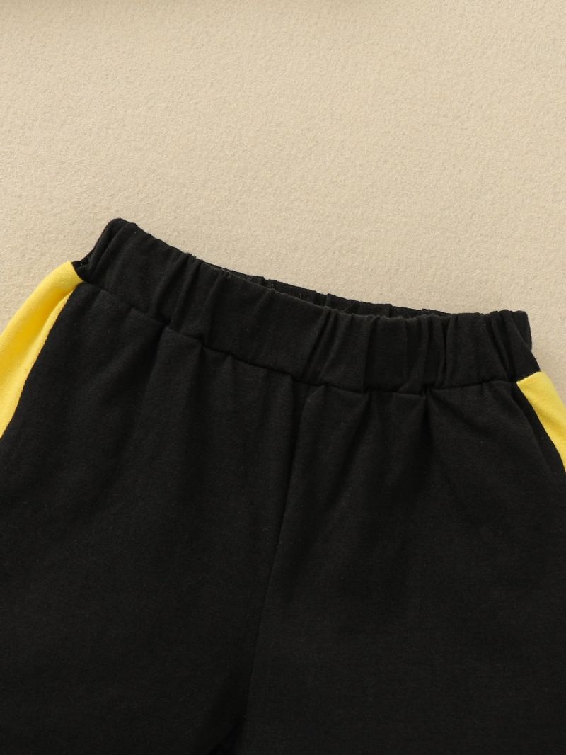 2-pak Småbørnsdrenge Crop Rund Hals Mode Colorblock Bogstavsæt
