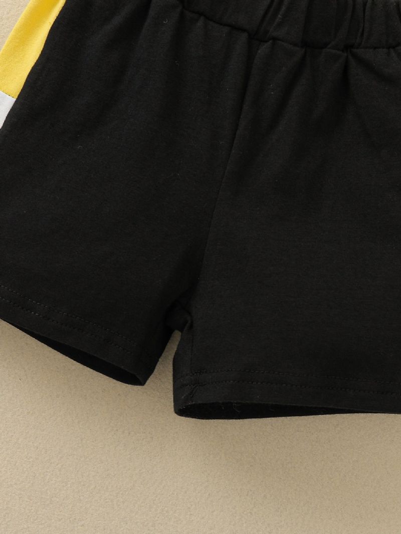 2-pak Småbørnsdrenge Crop Rund Hals Mode Colorblock Bogstavsæt