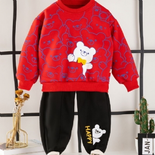 2 Stk Baby Drenge Bear Print Pullover Rundhalset Langærmet Sweatshirt & Buksesæt Børnetøj