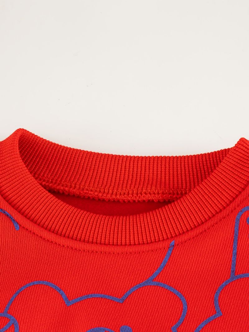 2 Stk Baby Drenge Bear Print Pullover Rundhalset Langærmet Sweatshirt & Buksesæt Børnetøj