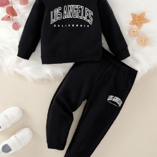 2 Stk Baby Drenge Brev Print Pullover Rundhalset Langærmet Sweatshirt & Bukser Sæt