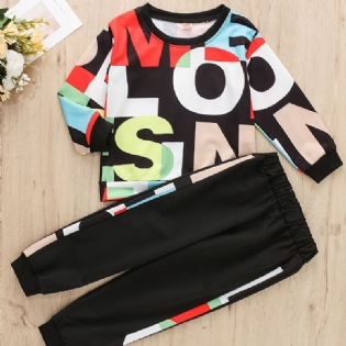 2 Stk Baby Drenge Brev Print Pullover Rundhalset Langærmet Sweatshirt & Bukser Sæt