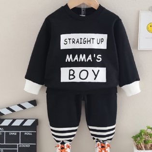 2 Stk Baby Drenge Brev Print Pullover Rundhalset Langærmet Sweatshirt & Bukser Sæt