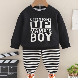 2 Stk Baby Drenge Brevtryk Pullover Rundhalset Langærmet Sweatshirt & Stribede Bukser Børnetøj Sæt