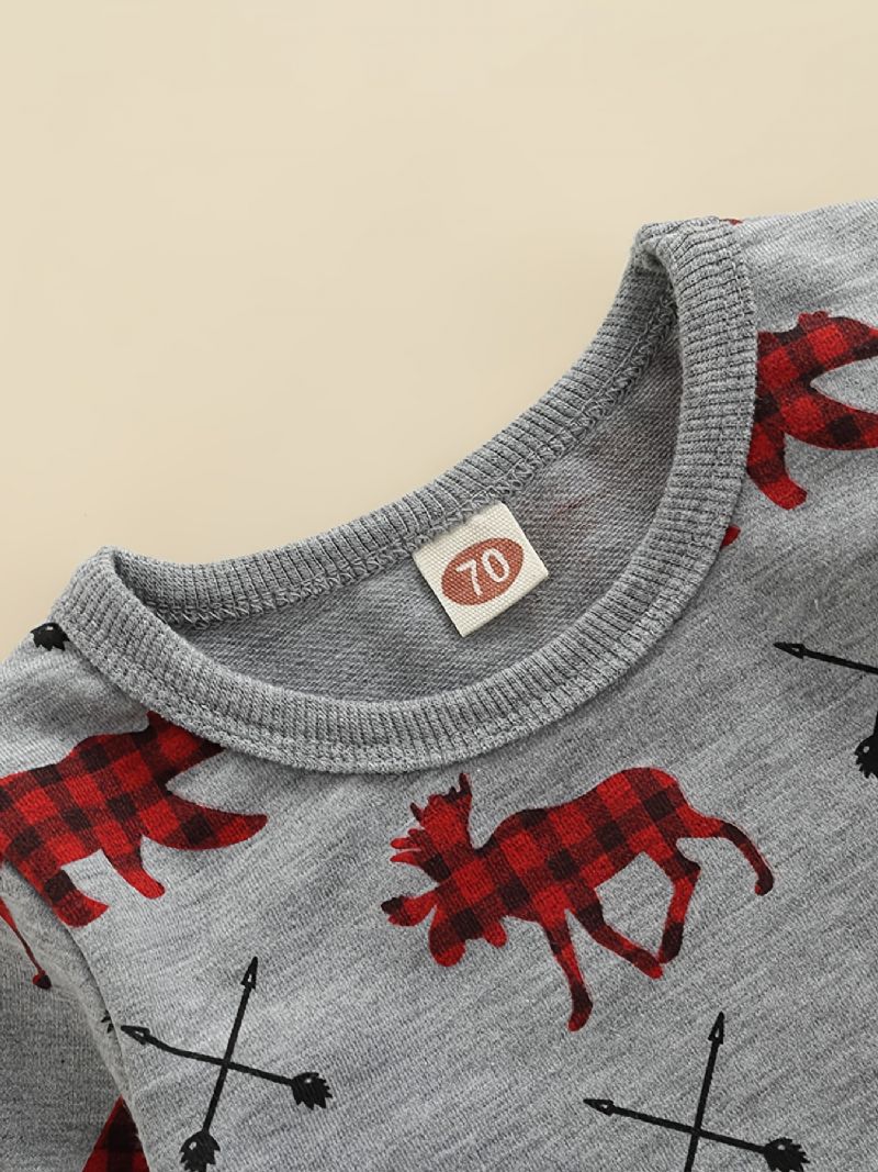 2 Stk Baby Drenge Casual Sød Juletryk Pullover Sweatshirt & Sweatpants Sæt Til Vinterfest Grå