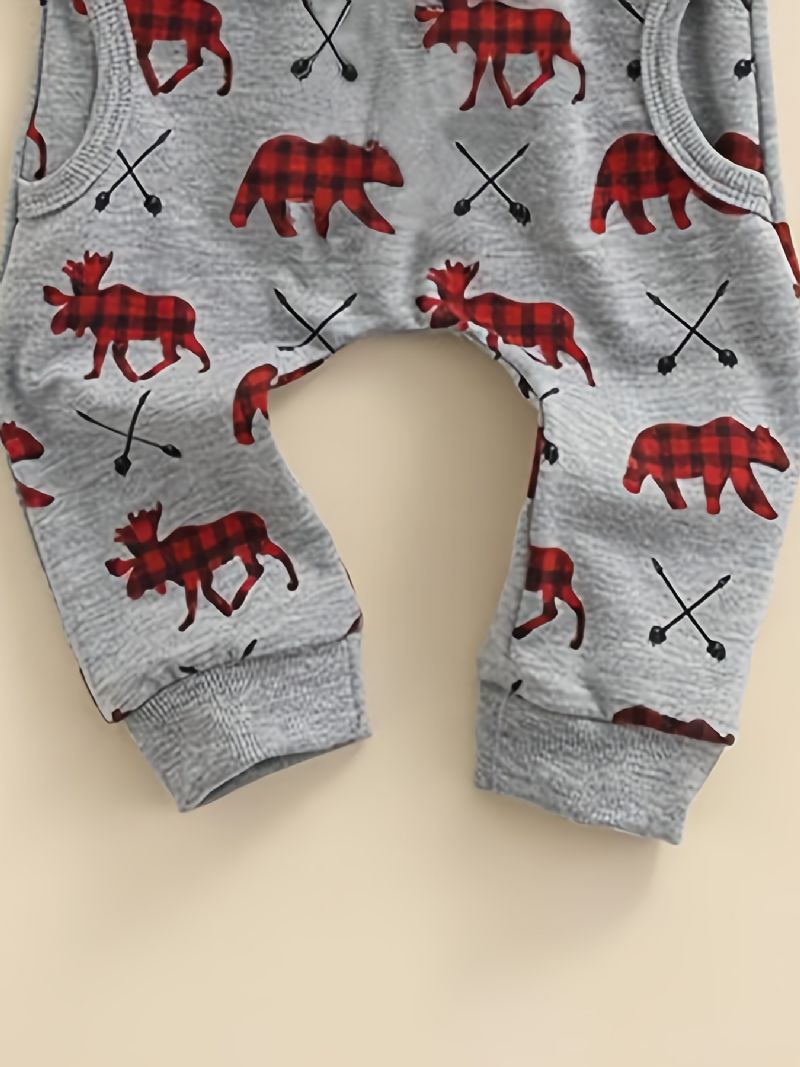 2 Stk Baby Drenge Casual Sød Juletryk Pullover Sweatshirt & Sweatpants Sæt Til Vinterfest Grå