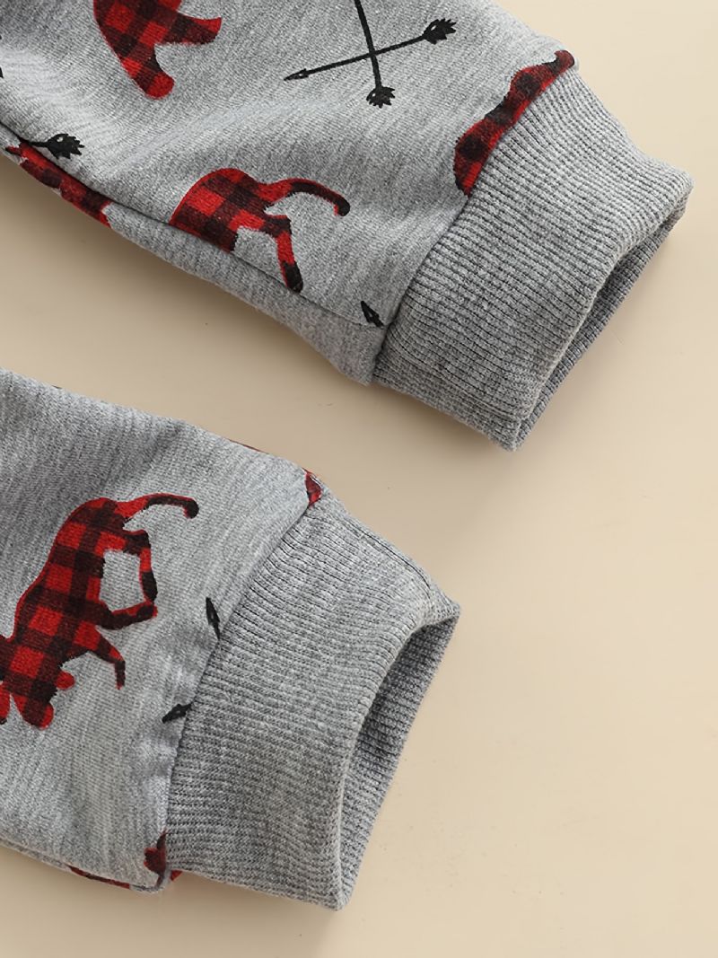 2 Stk Baby Drenge Casual Sød Juletryk Pullover Sweatshirt & Sweatpants Sæt Til Vinterfest Grå