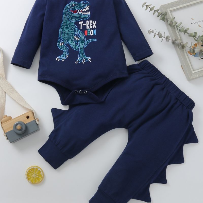 2 Stk Baby Drenge Dinosaur Print Mønster Tre-dimensionel Form Bukser Suit