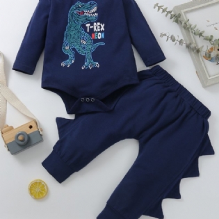 2 Stk Baby Drenge Dinosaur Print Mønster Tre-dimensionel Form Bukser Suit