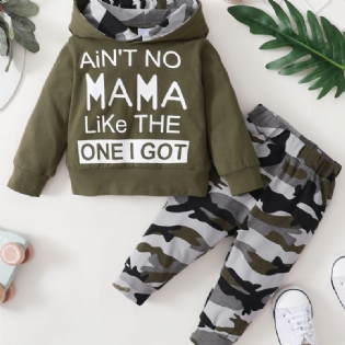2 Stk Baby Drenge Hættetrøje Brevtryk Langærmet Sweatshirt & Camouflage Print Bukser Sæt Børnetøj