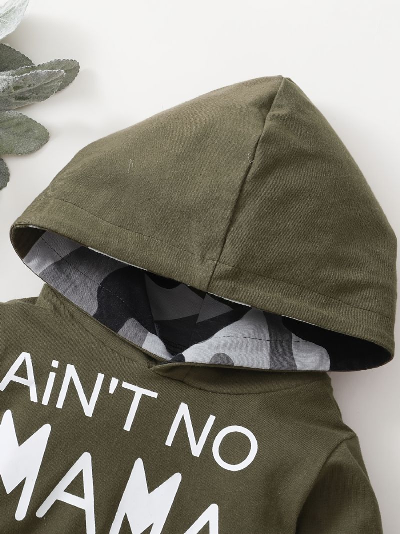 2 Stk Baby Drenge Hættetrøje Brevtryk Langærmet Sweatshirt & Camouflage Print Bukser Sæt Børnetøj