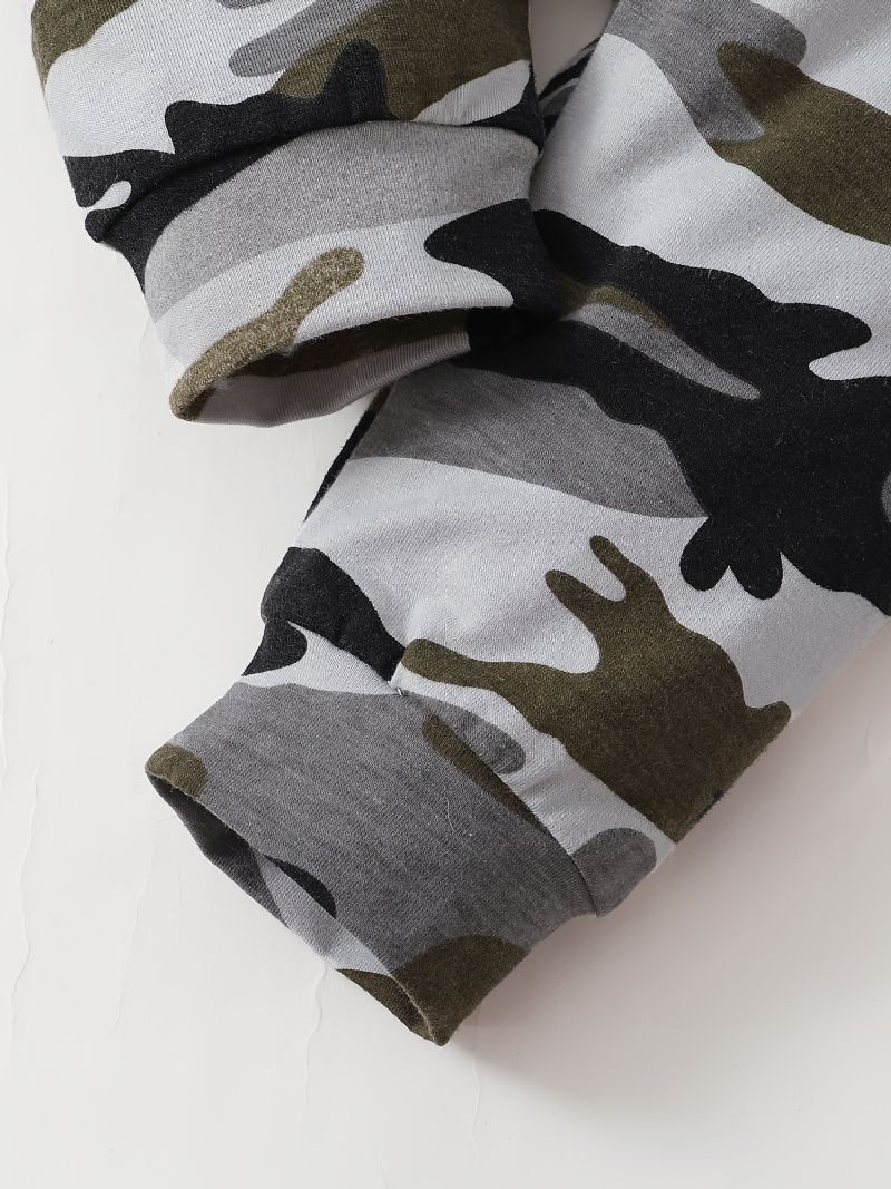 2 Stk Baby Drenge Hættetrøje Brevtryk Langærmet Sweatshirt & Camouflage Print Bukser Sæt Børnetøj