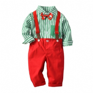 2 Stk Baby Drenge Herre Outfit Formelt Jakkesæt Langærmet Stribet Plaid Skjorte Suspender Bukser Butterfly Overalls Tøjsæt