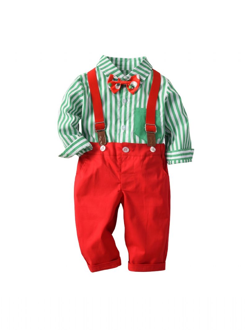 2 Stk Baby Drenge Herre Outfit Formelt Jakkesæt Langærmet Stribet Plaid Skjorte Suspender Bukser Butterfly Overalls Tøjsæt