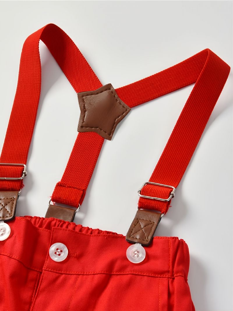 2 Stk Baby Drenge Herre Outfit Formelt Jakkesæt Langærmet Stribet Plaid Skjorte Suspender Bukser Butterfly Overalls Tøjsæt