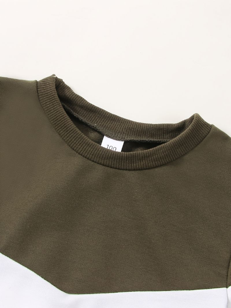 2 Stk Baby Drenge Patchwork Pullover Rundhalset Langærmet Sweatshirt & Buksesæt