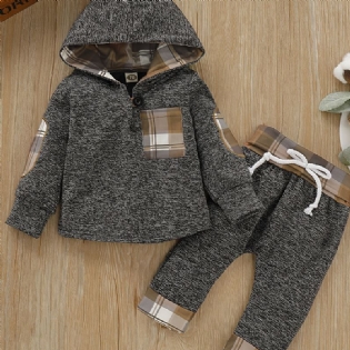 2 Stk Baby Drenge Plaid Printede Hættetrøjer Vinter Sweatshirt & Kontrast Trim Sæt