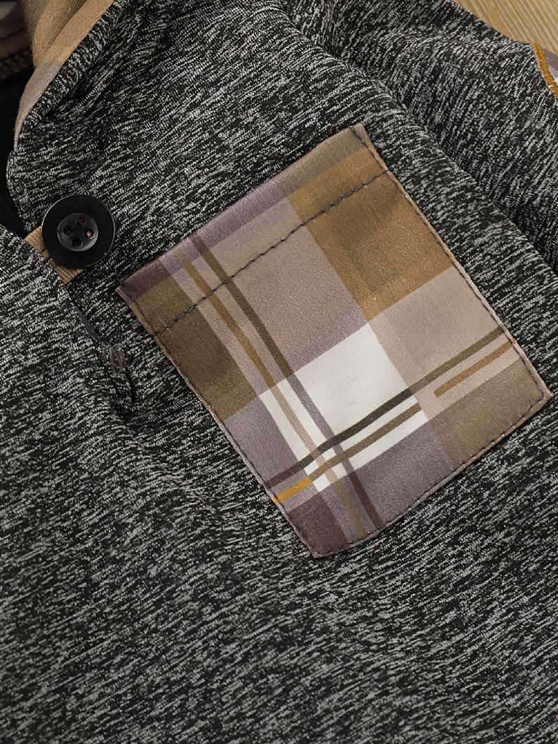 2 Stk Baby Drenge Plaid Printede Hættetrøjer Vinter Sweatshirt & Kontrast Trim Sæt