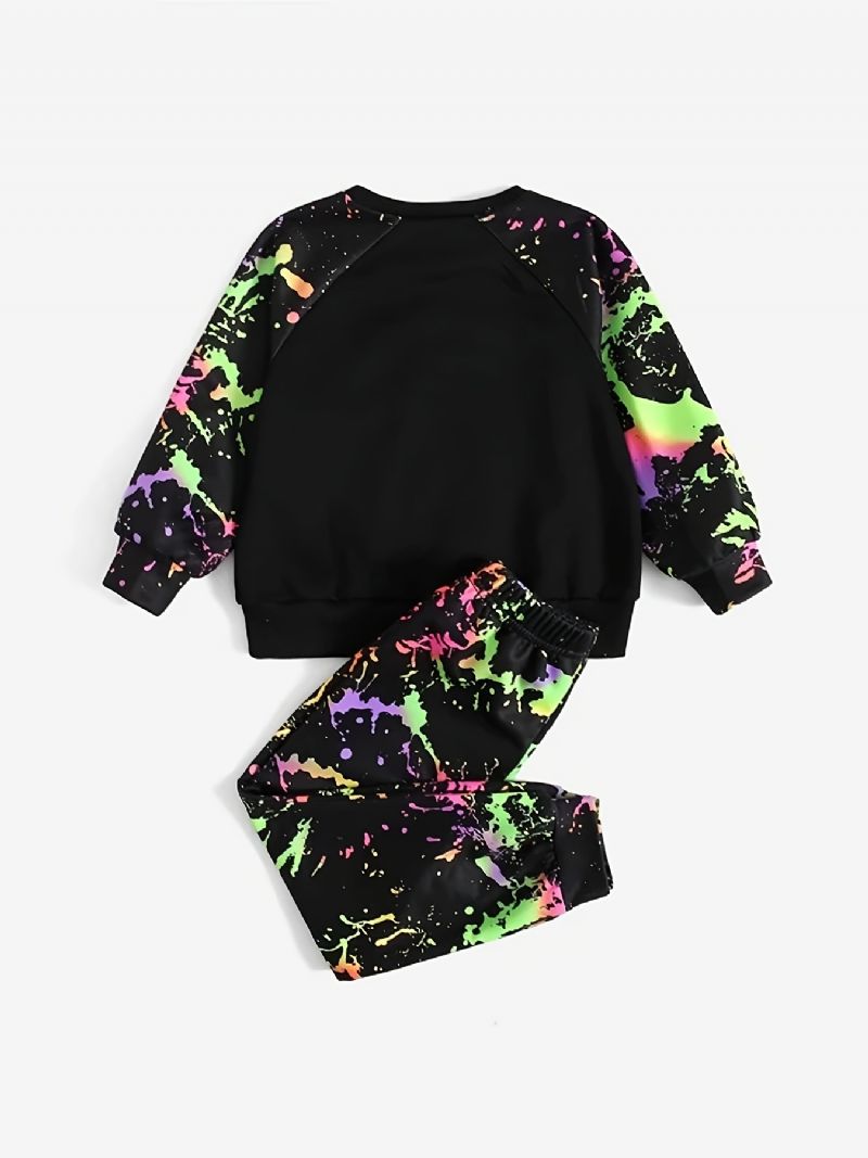 2 Stk Baby Drenge Print Pullover Rund Hals Langærmet Sweatshirt & Buksesæt Børnetøj