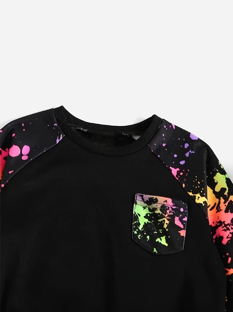 2 Stk Baby Drenge Print Pullover Rund Hals Langærmet Sweatshirt & Buksesæt Børnetøj