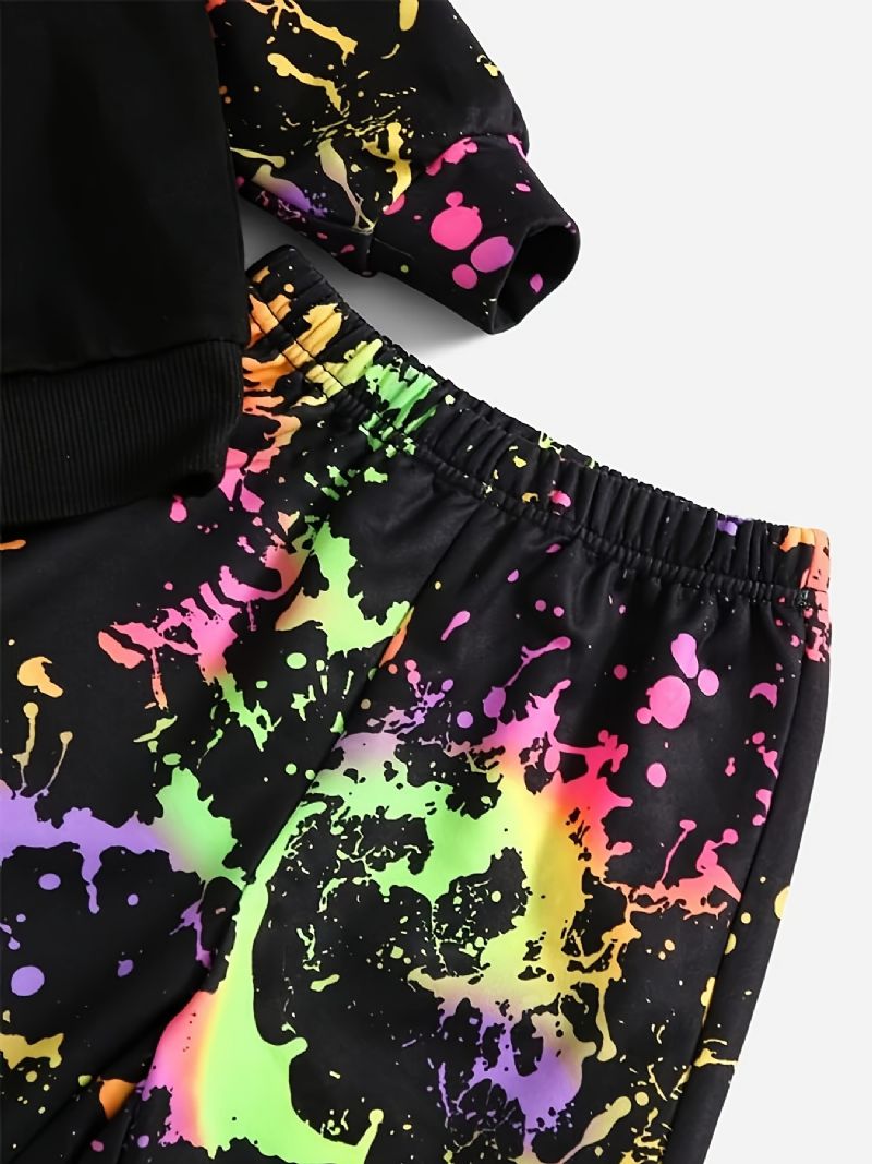 2 Stk Baby Drenge Print Pullover Rund Hals Langærmet Sweatshirt & Buksesæt Børnetøj