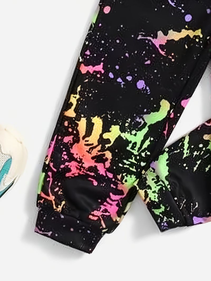 2 Stk Baby Drenge Print Pullover Rund Hals Langærmet Sweatshirt & Buksesæt Børnetøj