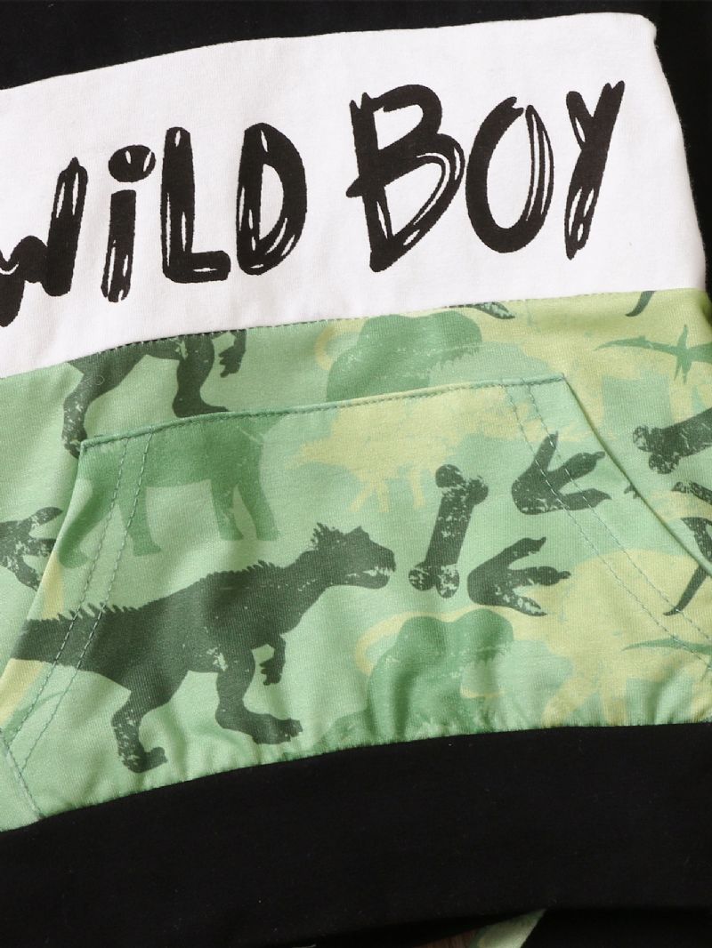 2 Stk Baby Drenge Slogan Animal Print Pocket Hættetrøjer Bukser Sæt