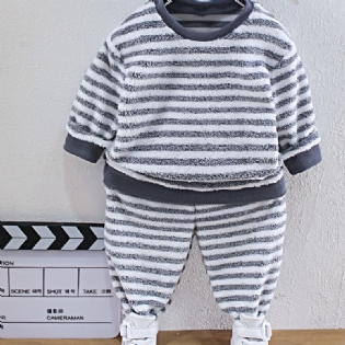 2 Stk Baby Drenge Stribet Plys Pullover Rundhalset Langærmet Sweatshirt & Bukser Sæt Børnetøj