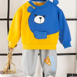 2 Stk Baby Drenge Tegneserie Bjørne Splejsningstrøje Rund Hals Langærmet Sweatshirt Og Buksesæt Børnetøj