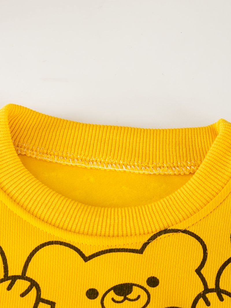 2 Stk Baby Drenge Tegneserie Bjørnetryk Pullover Med Rund Hals Langærmet Sweatshirt Og Buksesæt Børnetøj
