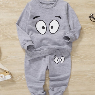 2 Stk Baby Drenge Tegneserie-print Pullover Rundhalset Langærmet Sweatshirt Og Buksesæt Børnetøj