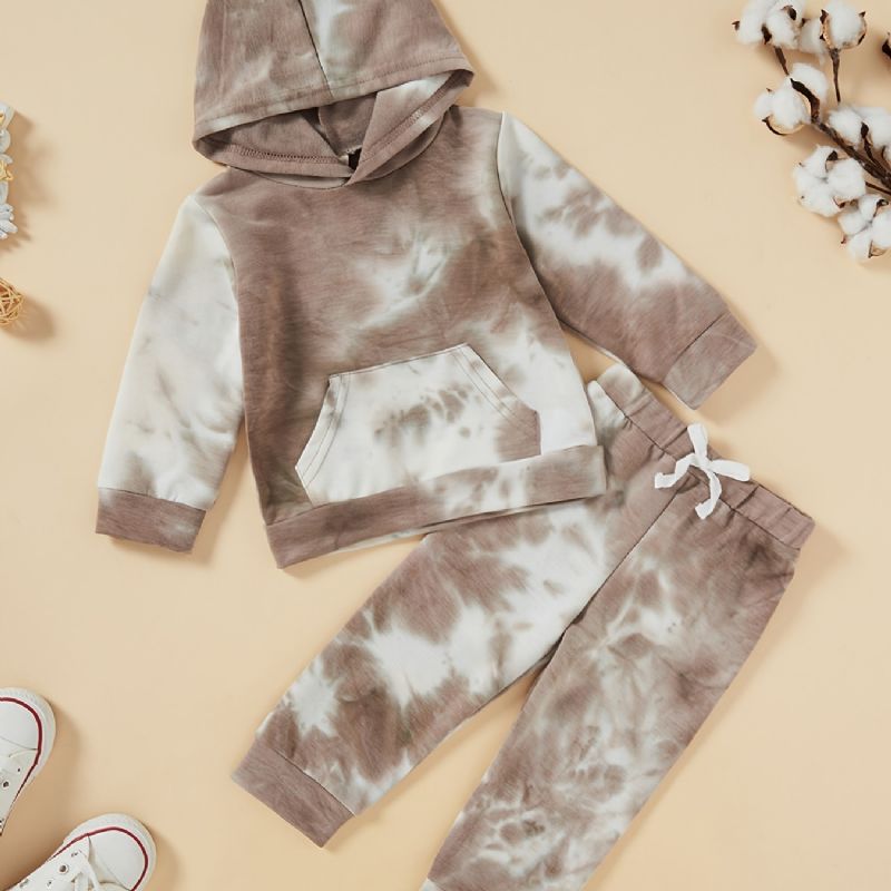 2 Stk Baby Drenge Tie Dye Pocket Hættetrøje Langærmet Sweatshirt Top & Bukser Sæt Børnetøj