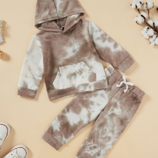 2 Stk Baby Drenge Tie Dye Pocket Hættetrøje Langærmet Sweatshirt Top & Bukser Sæt Børnetøj