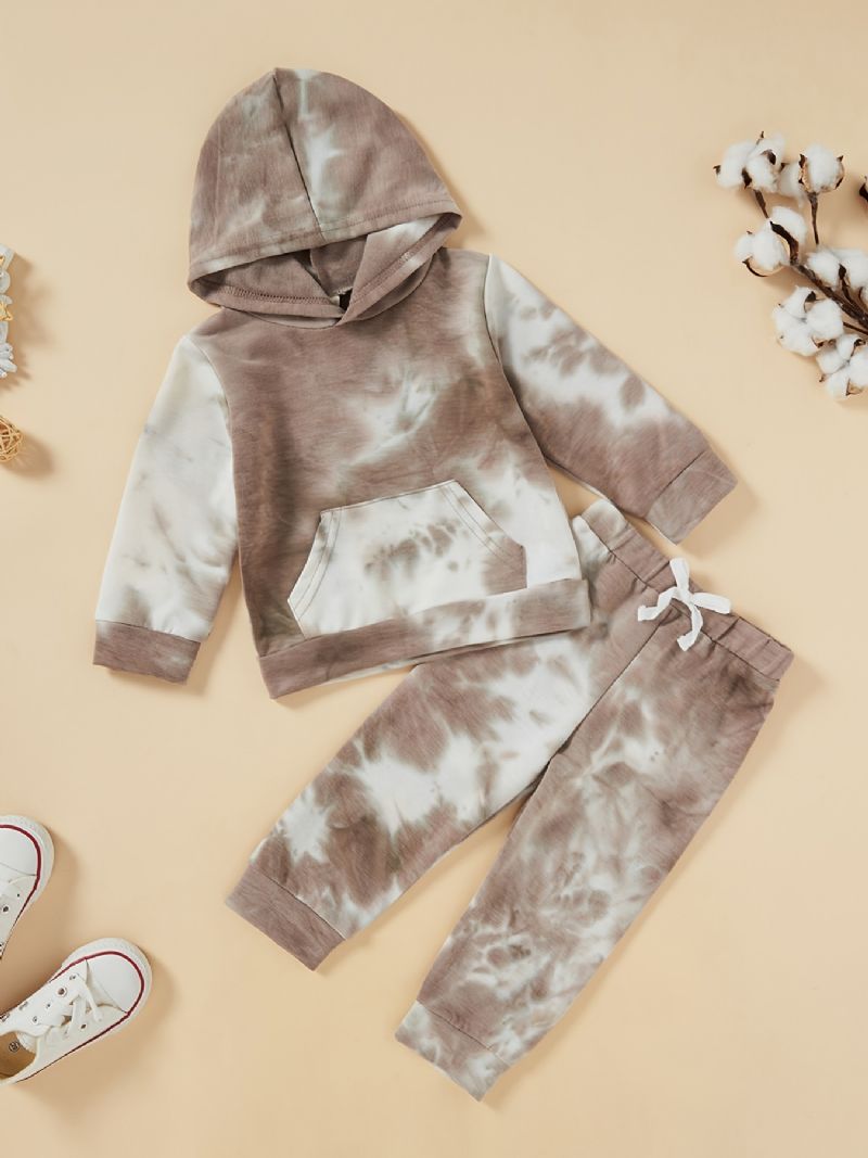 2 Stk Baby Drenge Tie Dye Pocket Hættetrøje Langærmet Sweatshirt Top & Bukser Sæt Børnetøj