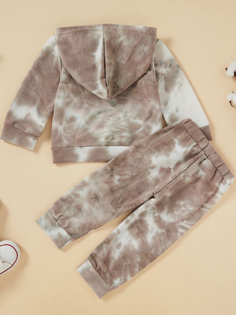 2 Stk Baby Drenge Tie Dye Pocket Hættetrøje Langærmet Sweatshirt Top & Bukser Sæt Børnetøj