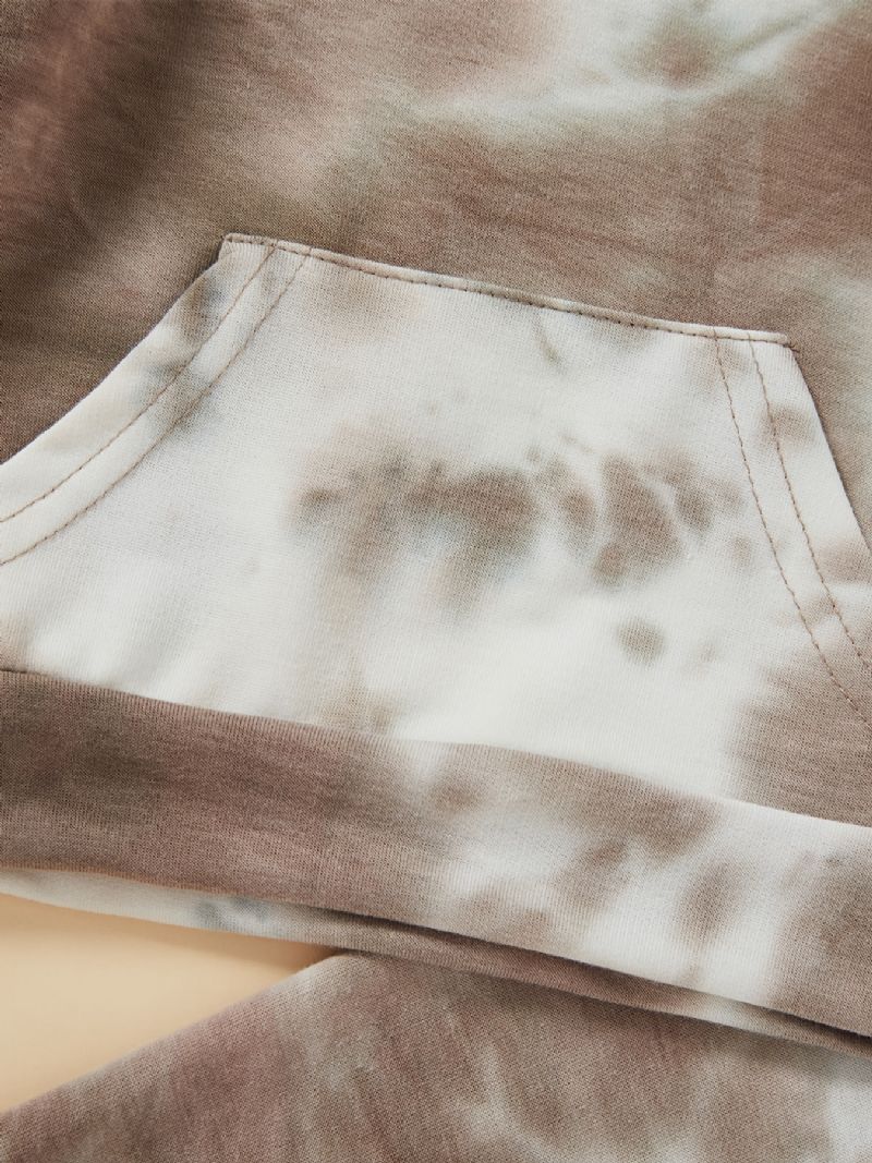 2 Stk Baby Drenge Tie Dye Pocket Hættetrøje Langærmet Sweatshirt Top & Bukser Sæt Børnetøj