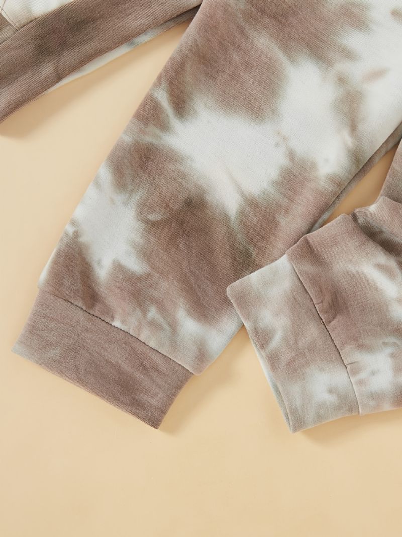 2 Stk Baby Drenge Tie Dye Pocket Hættetrøje Langærmet Sweatshirt Top & Bukser Sæt Børnetøj