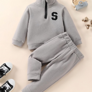 2 Stk Baby Langærmet Bogstav Lynlås Sweatshirt & Joggingbukser Sæt Til Drenge Piger