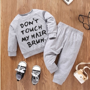 2 Stk Baby Letter Print Pullover Rund Hals Langærmet Sweatshirt & Buksesæt Til Piger Drenge