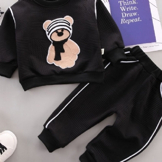 2 Stk Baby Pullover Bjørn Broderet Rundhals Langærmet Sweatshirt & Bukser Piger Drenge Børnetøj