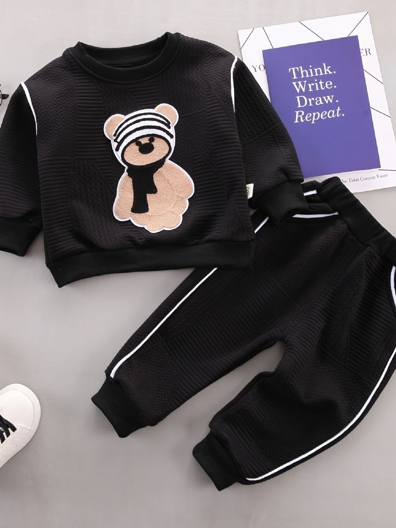 2 Stk Baby Pullover Bjørn Broderet Rundhals Langærmet Sweatshirt & Bukser Piger Drenge Børnetøj